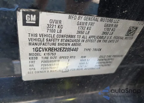 2014 Chevrolet Silverado 1500 2Lt из США, поврежденный, VIN 1GCVKREH2EZ205440